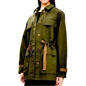 THEORY Silk Utility Cargo Jacket Olive Green